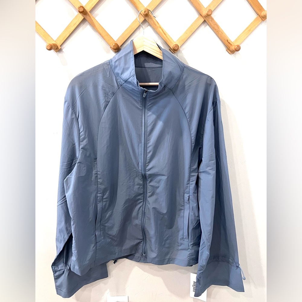 Zyia Active Gray Drawstrings Windbreaker Womens XL Ultra Light 5oz Full Zip NWT